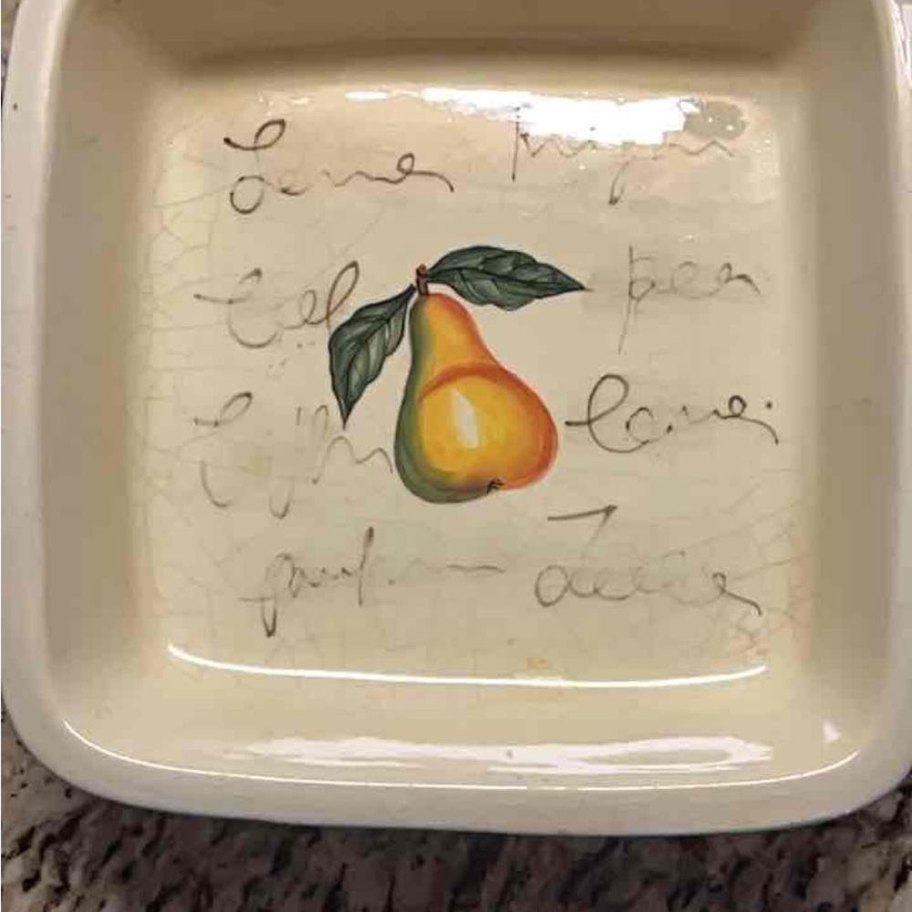Charming Antique Cream Ceramic Dish with Pear Motif